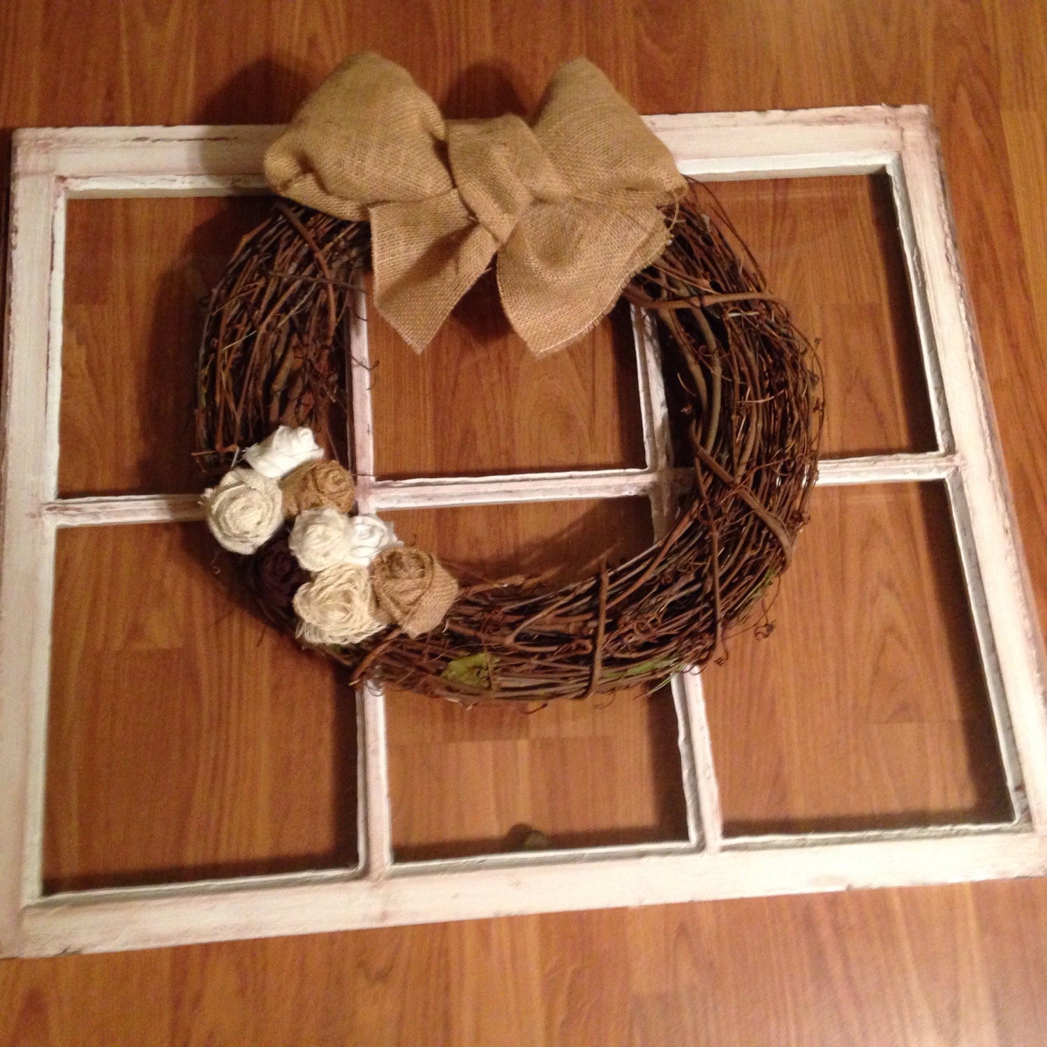 Old Antique Vintage Window with Wreath by BnJcountrycreations