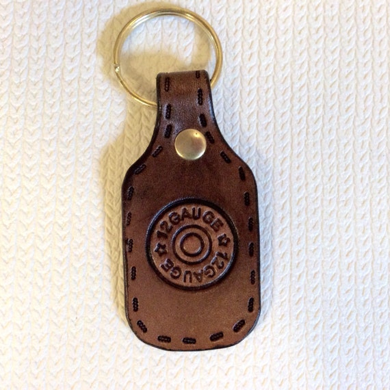 12 Gauge key fob leather Gun key fob Gun keychain leather