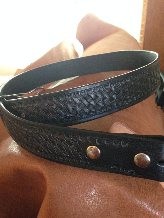 Mens Leather Basketweave Duty Belt Black by SerinasCustomLeather