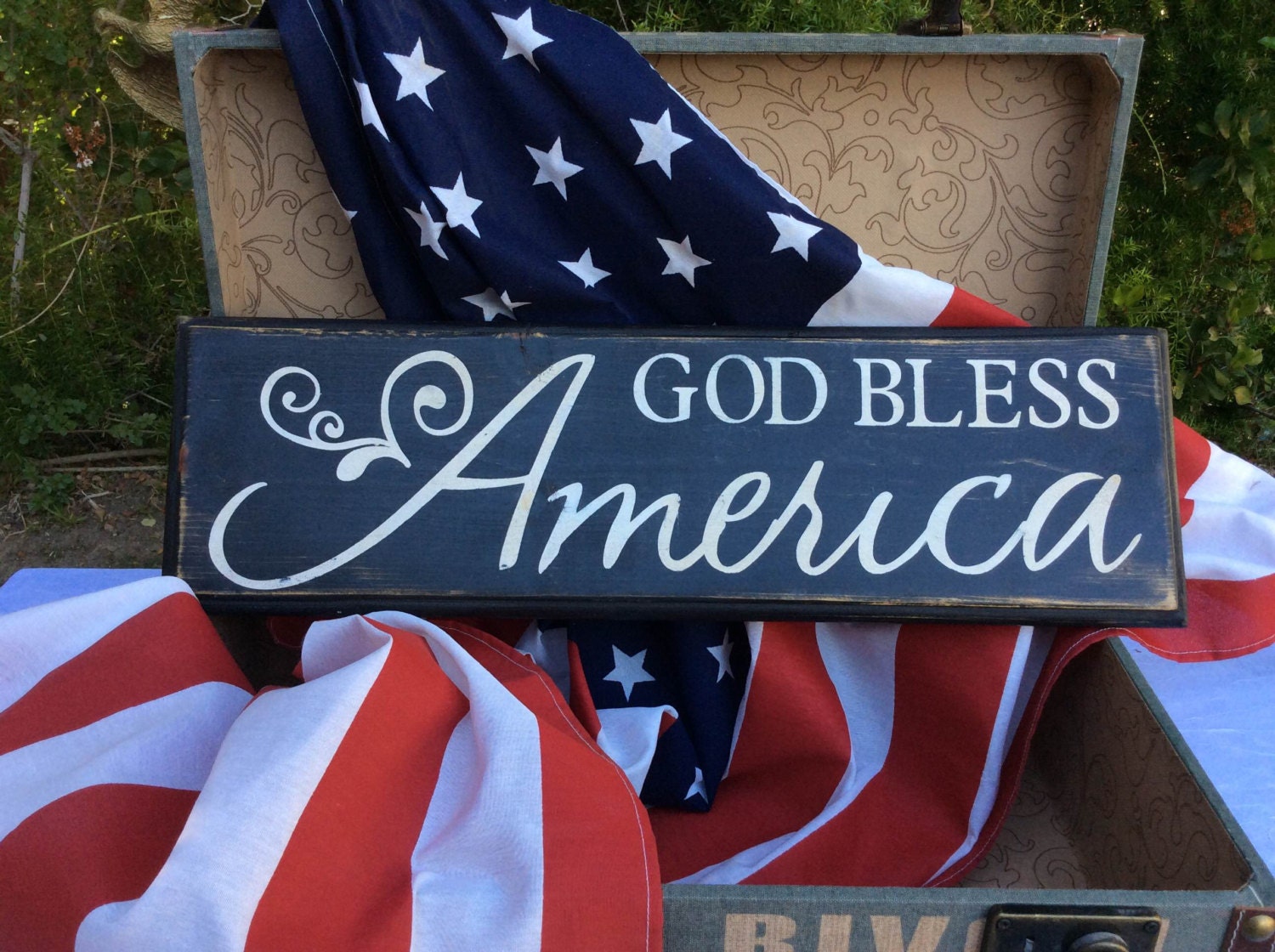 Rustic Vintage Wood God Bless America Sign by UpcycledBlessings