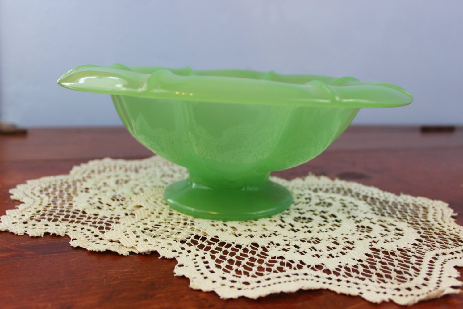 Fenton Jadeite Green Pedestal Bowl Display by ABFarmHouseVintage