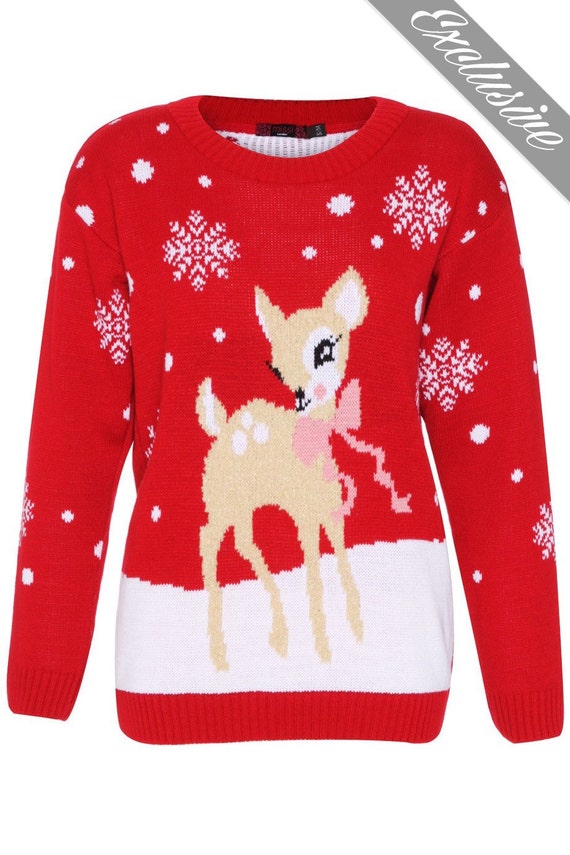 Knitted Deer CHRISTMAS JUMPER XMAS  Sweater  for Women Men Boucle