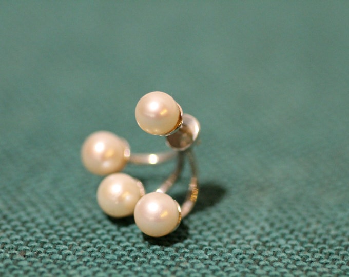 Pearl earring Silver pearl earrings Gold pearl earring White pearl earring Triple earring Unique earring