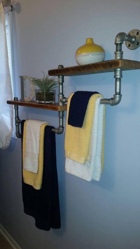 Industrial Towel Rack with Two Shelves