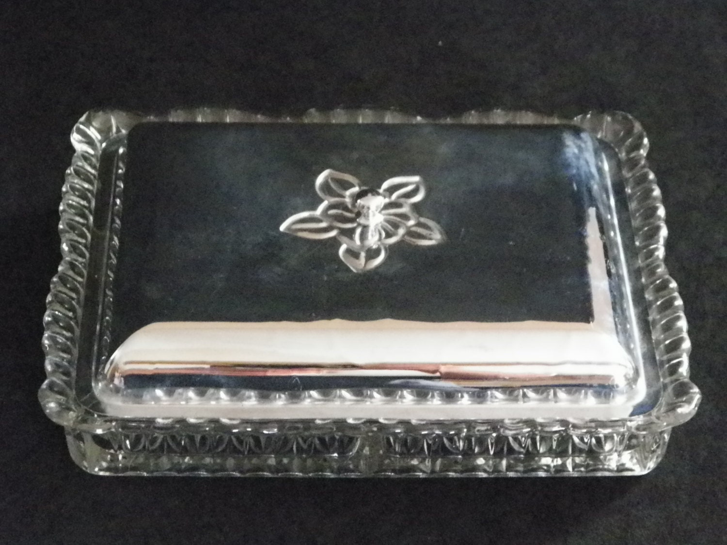 Rectangular Glass Divided Dish with Hammered by JSVintageVillage