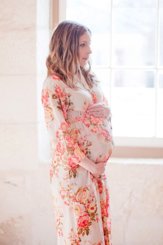 White Floral Ankle length Maternity Robe Hospital Gown Labor gown ... White Floral Ankle length Maternity Robe Hospital Gown Labor gown ...