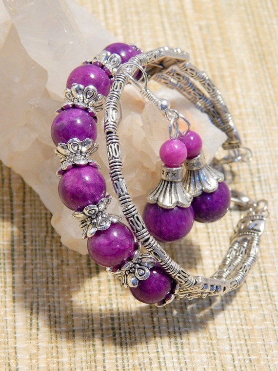 Quality Purple Jade Bracelet Earring Set Jewelry Jade Beads