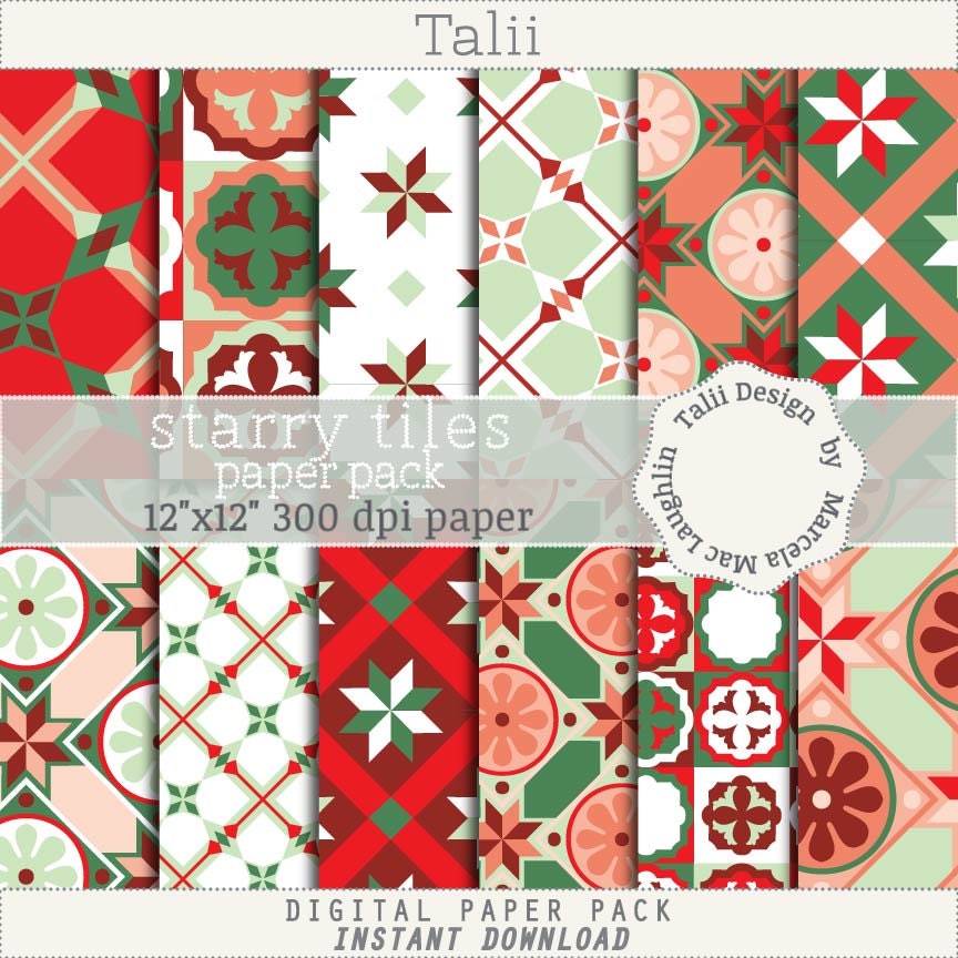 Christmas Digital Paper CHRISTMAS Tiles- Moroccan mosaics 