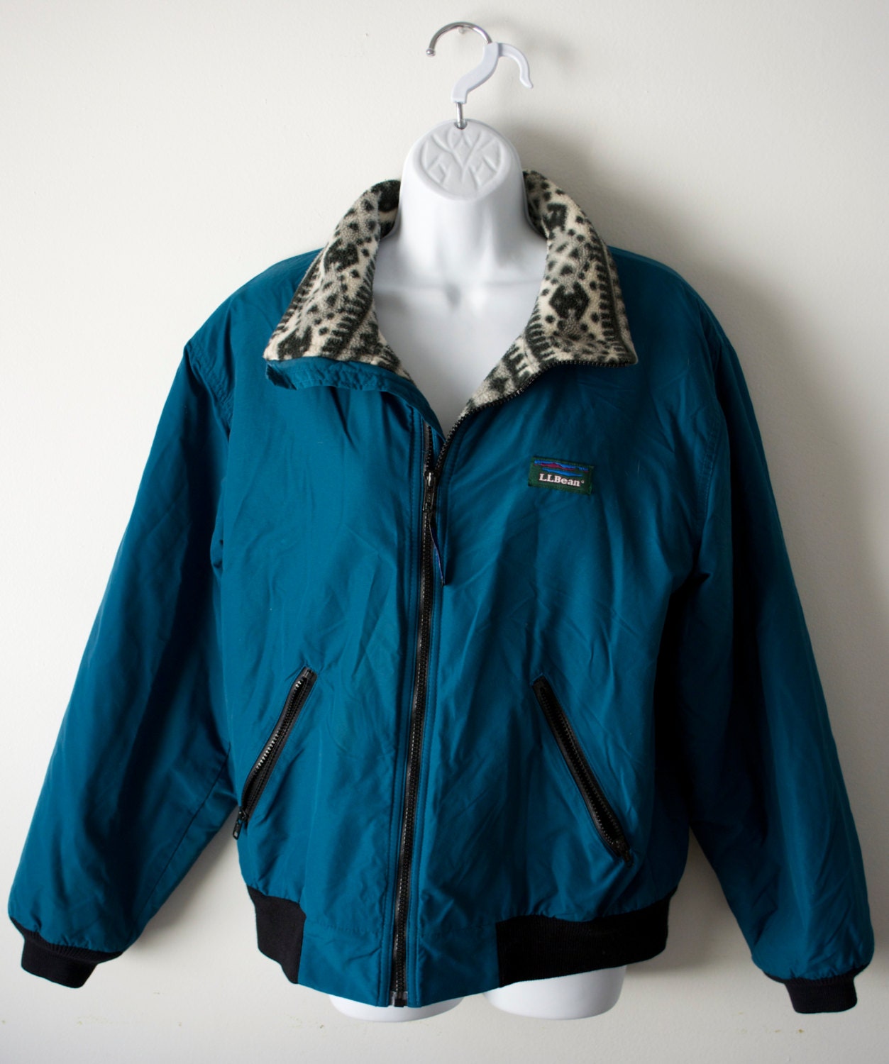 SALE 90s Vintage LL Bean Warm Up Jacket Geometric Patterned