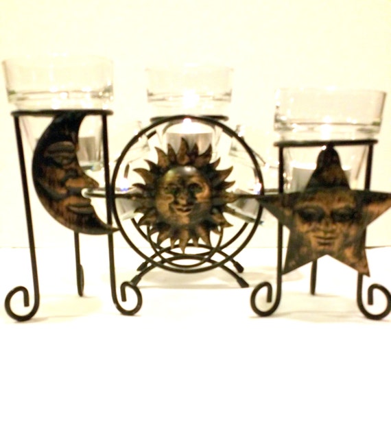Celestial Candle Holders Sun Moon Star Black by BlindedByDelight