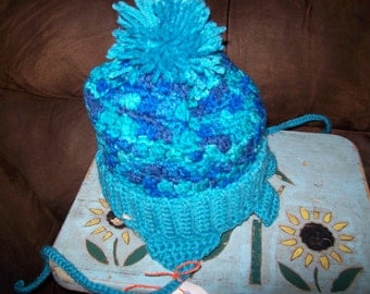 Hand Crocheted Hat For Kids In Varigated Blues