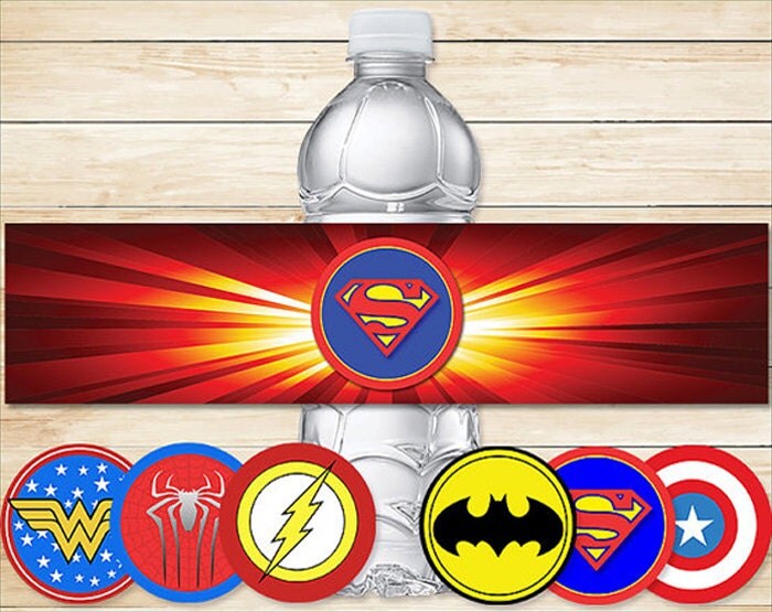 printable superhero water bottle labels basic logos