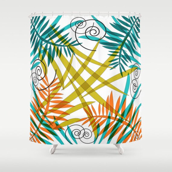 Shower Curtain Teal Orange Curtain Bath by DesignbyJuliaBars