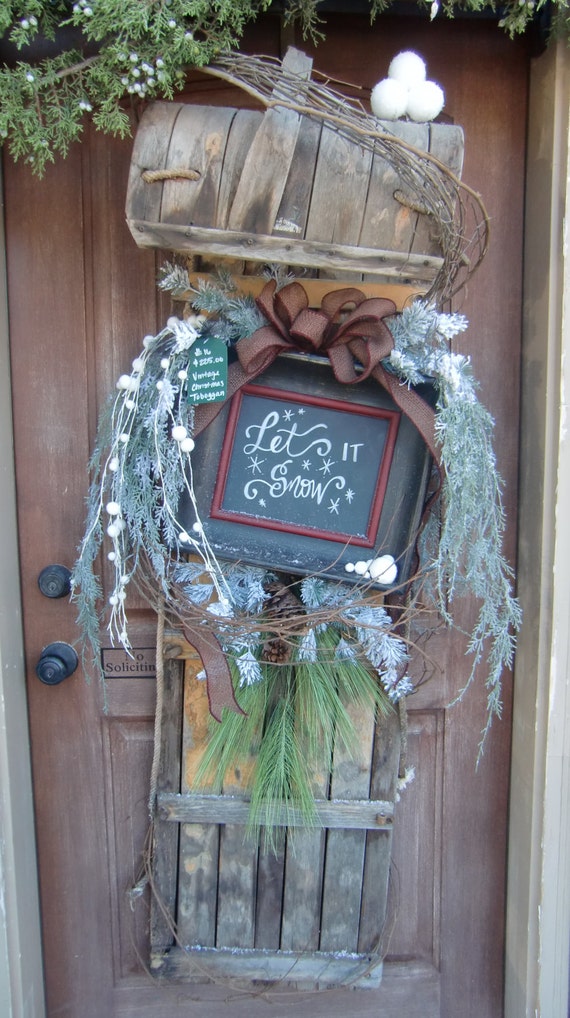 Vintage Toboggan Christmas Door Decor