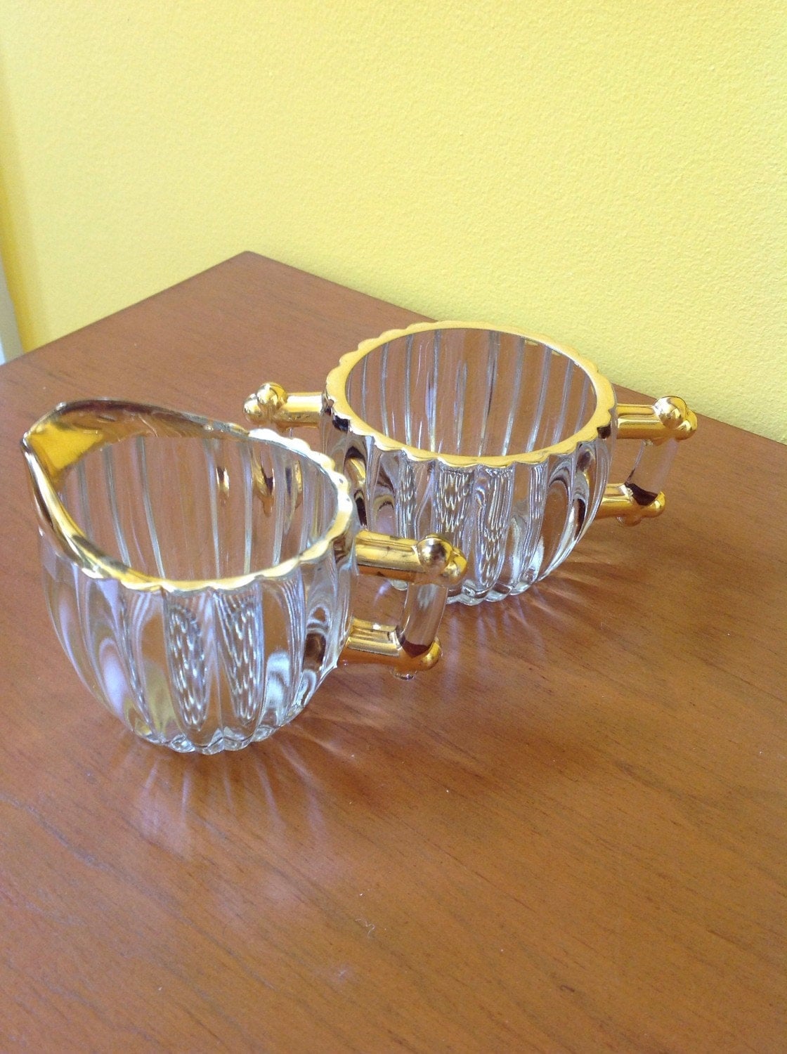 Vintage Jeannette Glass Gold Rimmed Sugar And Creamer Haute Juice