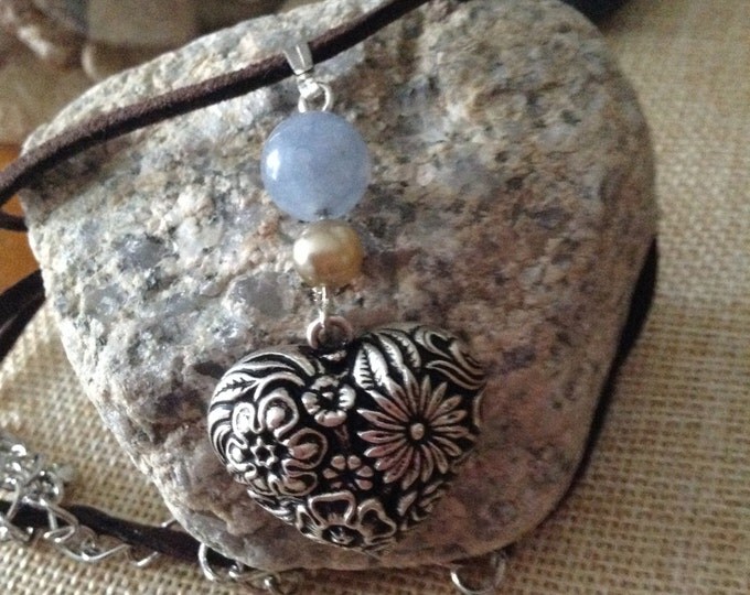 Aquamarine Stone Heart Necklace