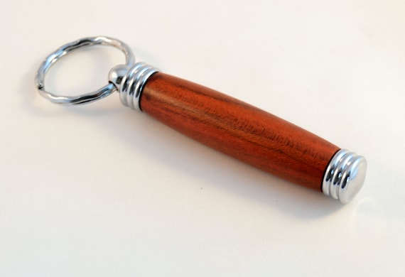 Wood Secret Compartment Keychain - Padauk with Chrome Plating - Handcrafted by Whidden's Woodshop