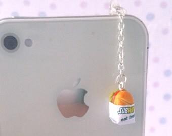 Miniature Subway Sandwich dust plug, phone charm, cell phone strap, iphone, ipad