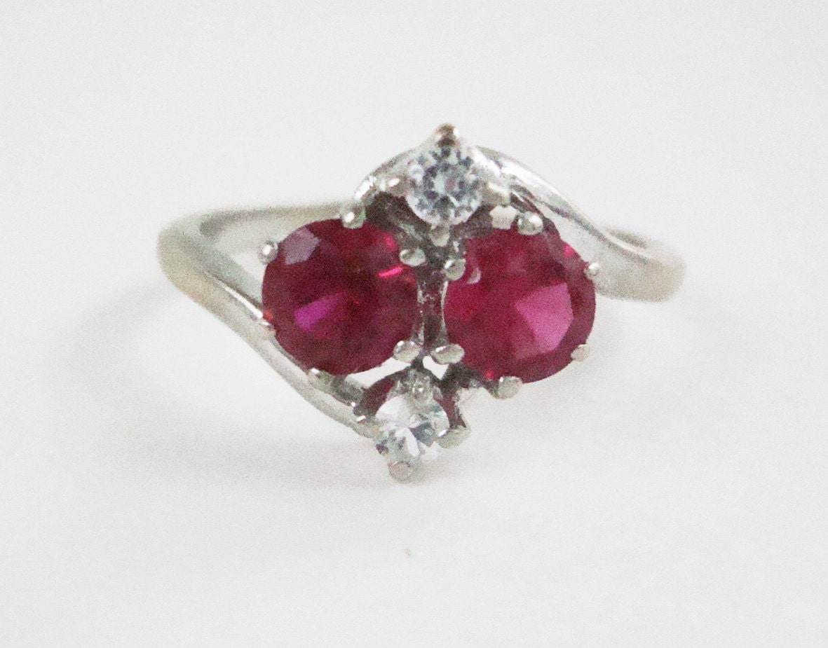 Vintage 10K White Gold Synthetic Ruby Ring by Dason. Womens.