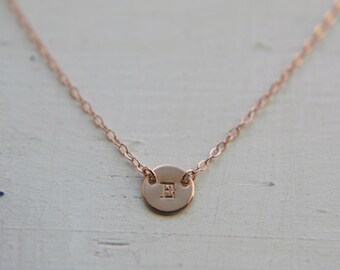 Tiny Rose Gold Initial Necklace, Gold Initial Charm Jewelry, Dainty Delicate Necklace, 14K Pink Gold-Filled Jewelry, Simple Everyday Jewelry