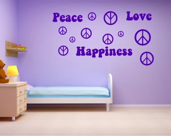 Peace Love and Happiness, 20 Peace sign decals and Peace Love and Happiness, choose your color