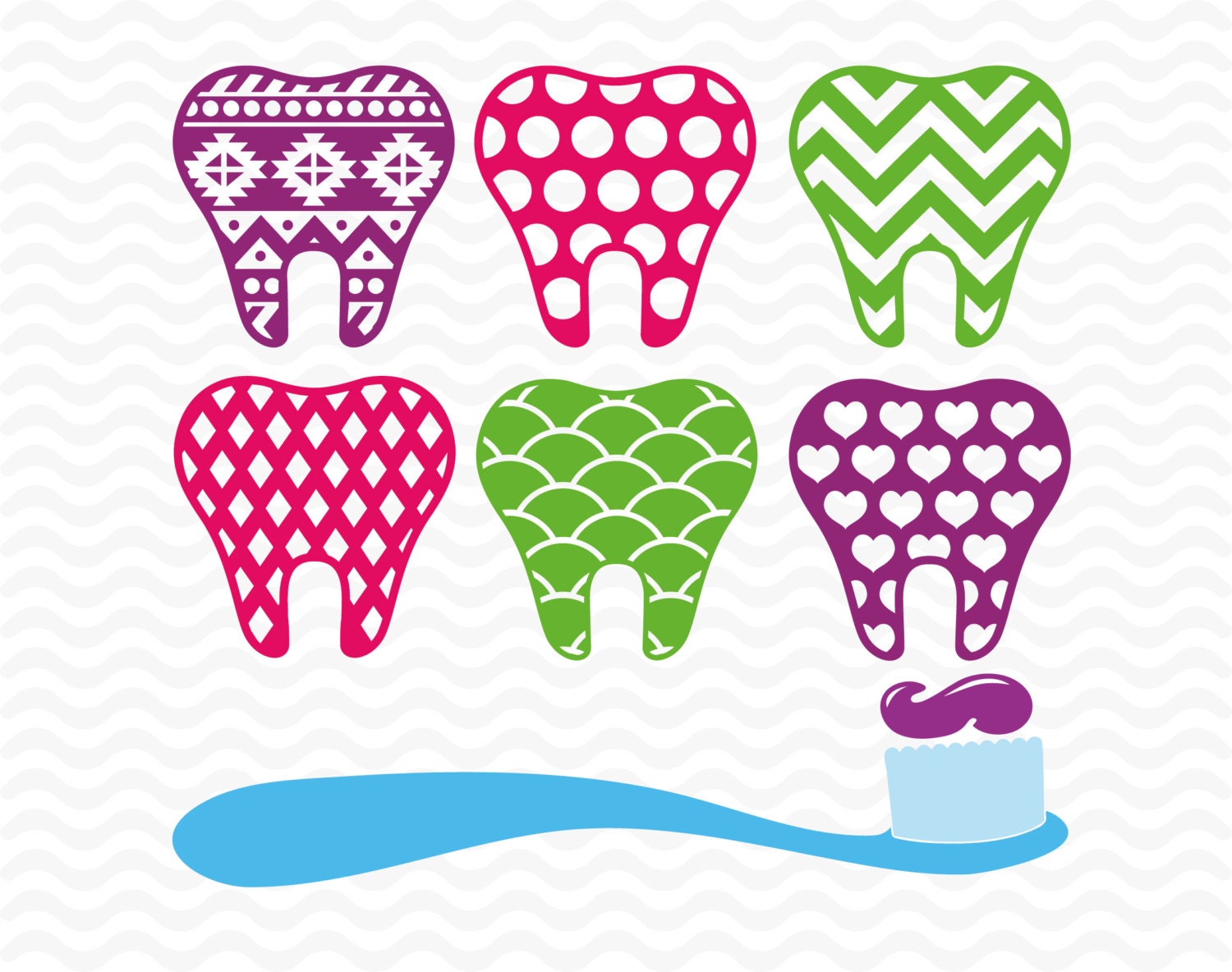 Download Patterned teeth toothbrush SVG DXF EPS Vinyl cut files for