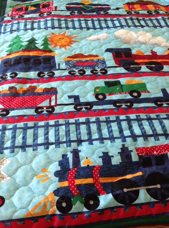 Baby/Toddler Train Quilt Quilt for boys Colorful Quilt Crib