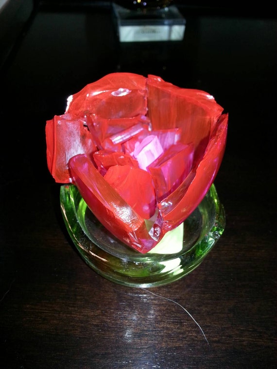 Upcycled Broken Glass Rose by RiasGlassCrafts on Etsy