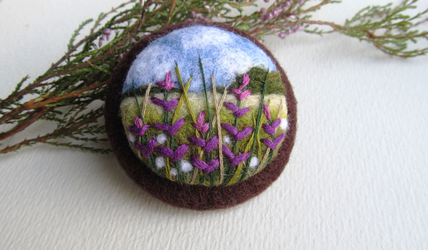 Needle felted brooch with embroideryWool felt by FeltAccessories