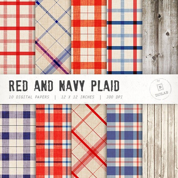 Items similar to Plaid digital paper “Red & Navy plaid” on cotton