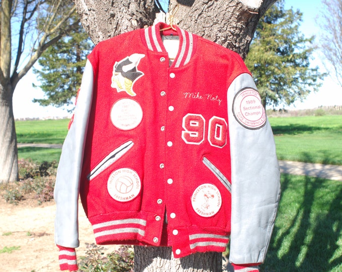 White Aesthetic Vintage Varsity Letterman Jacket Red And White Mens Size 40 Medium 