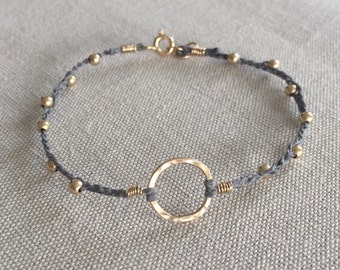 Gold Circle Bracelet, Hoop Bracelet, Hammered Hoop Bracelet, Stacking Bracelet, Linen Bracelet, Boho Bracelet