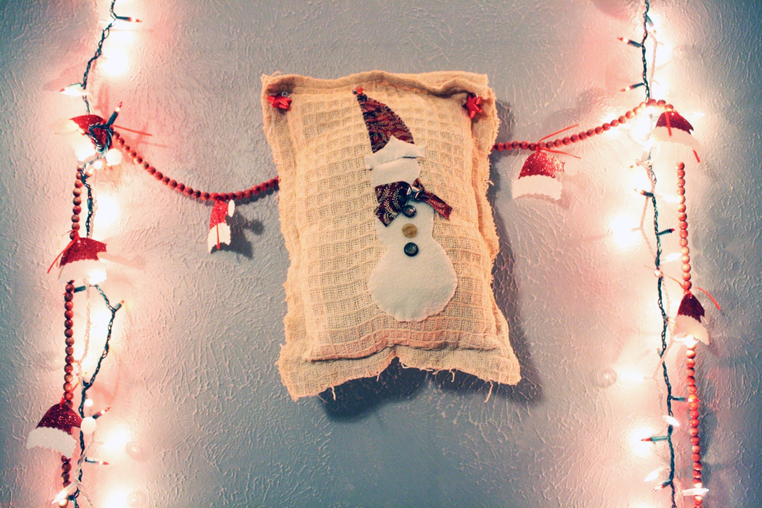 Handmade Rustic Snowman Pillow READY TO SHIP