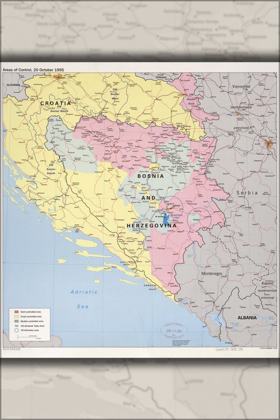 24x36 Poster Cia Map Of Bosnia Herzegovina Croatia Oct 1995