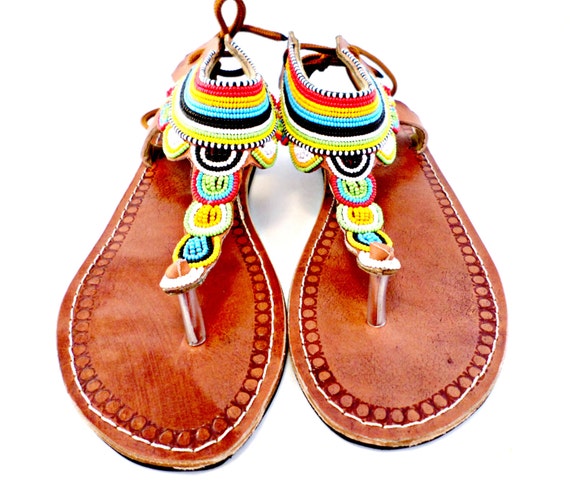 Maasai sandals beaded fair trade Kenya women's shoes handmade leather ...