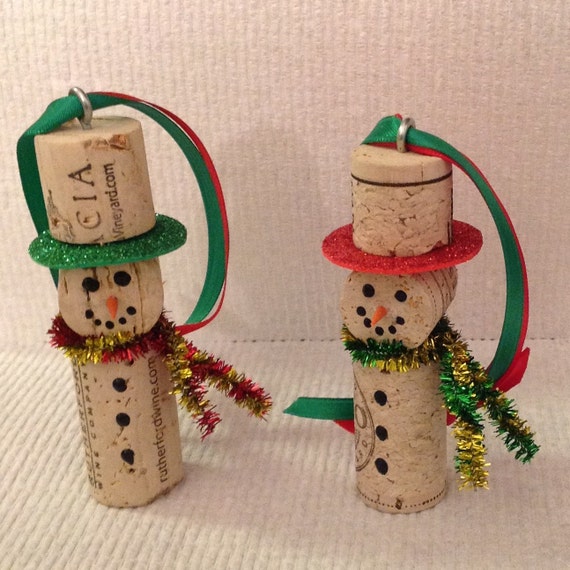 Items similar to Cork Snowman Ornament on Etsy
