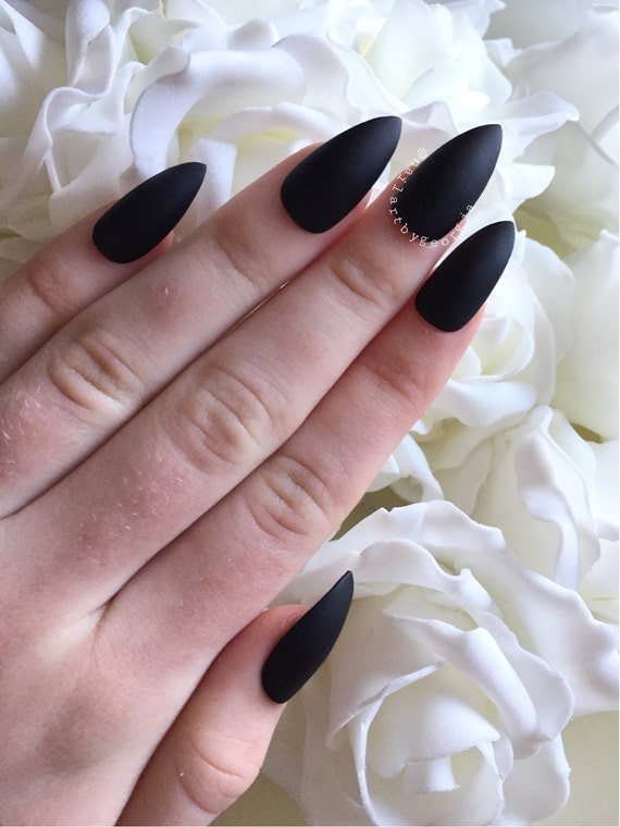 Beautiful matte black stiletto nails by nailartbygeorgia on Etsy