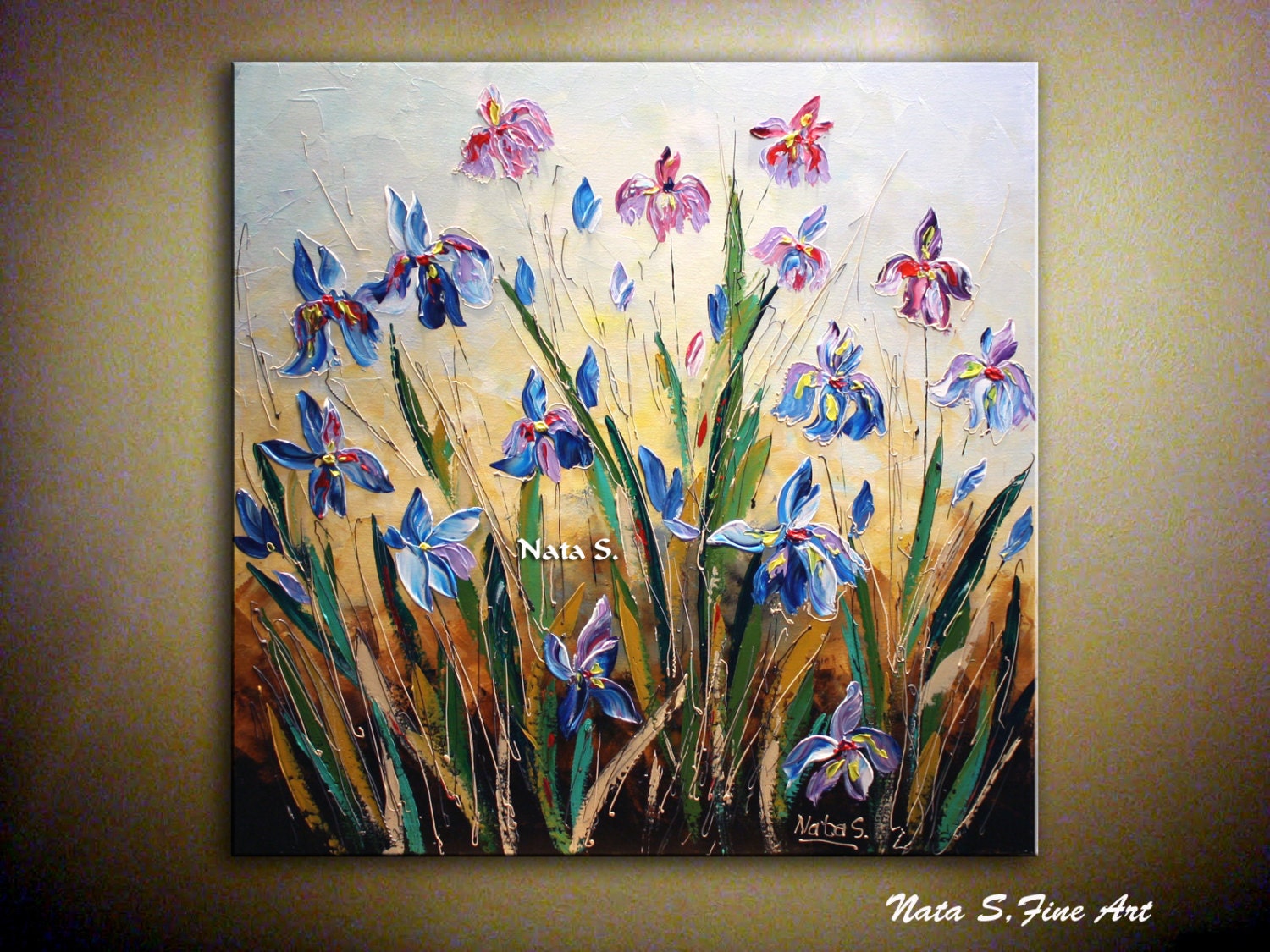 Wild Irises ORIGINAL Contemporary Painting. Abstract .Palette