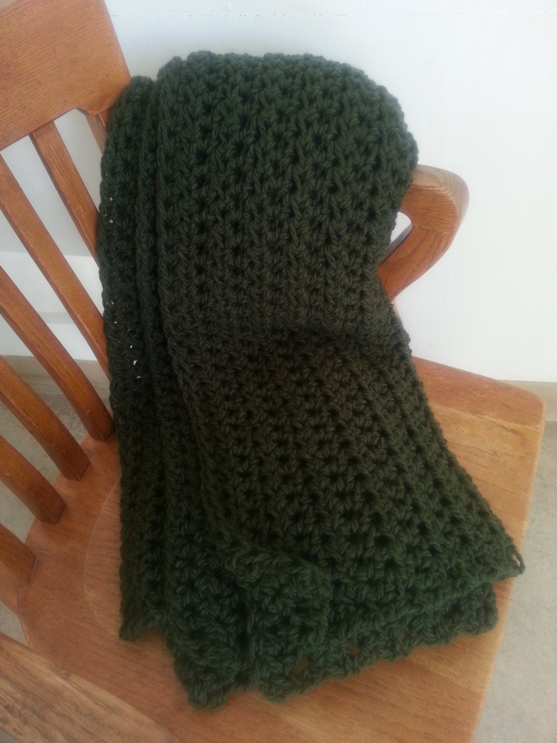 Dark Green Crochet Throw Blanket Afghan Knit Blanket