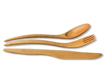 1 SET wooden utensils Maple Wood cutlery, utensils of 8'' (21cm) wooden fork, wooden spoons, wooden knive