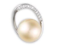 ... necklace - White Pearl in 14k diamond gold pendant. Bridal Jewelry