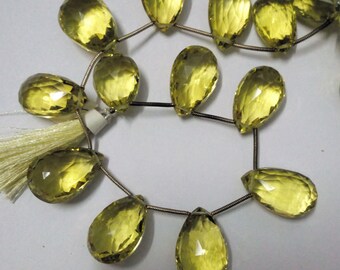 Gorgeous Huge Size Green Gold Quartz Faceted Pear Briolette Gemstone Beads 12X15-15X22mm AAA 8 Inch