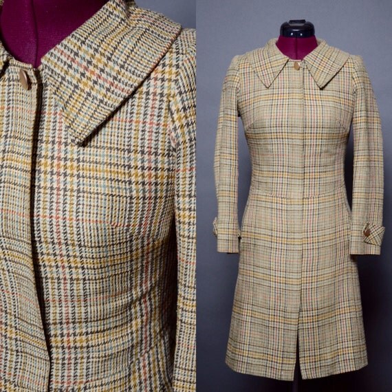 Tweed Coat 70's Houndstooth Classic Women's Vintage