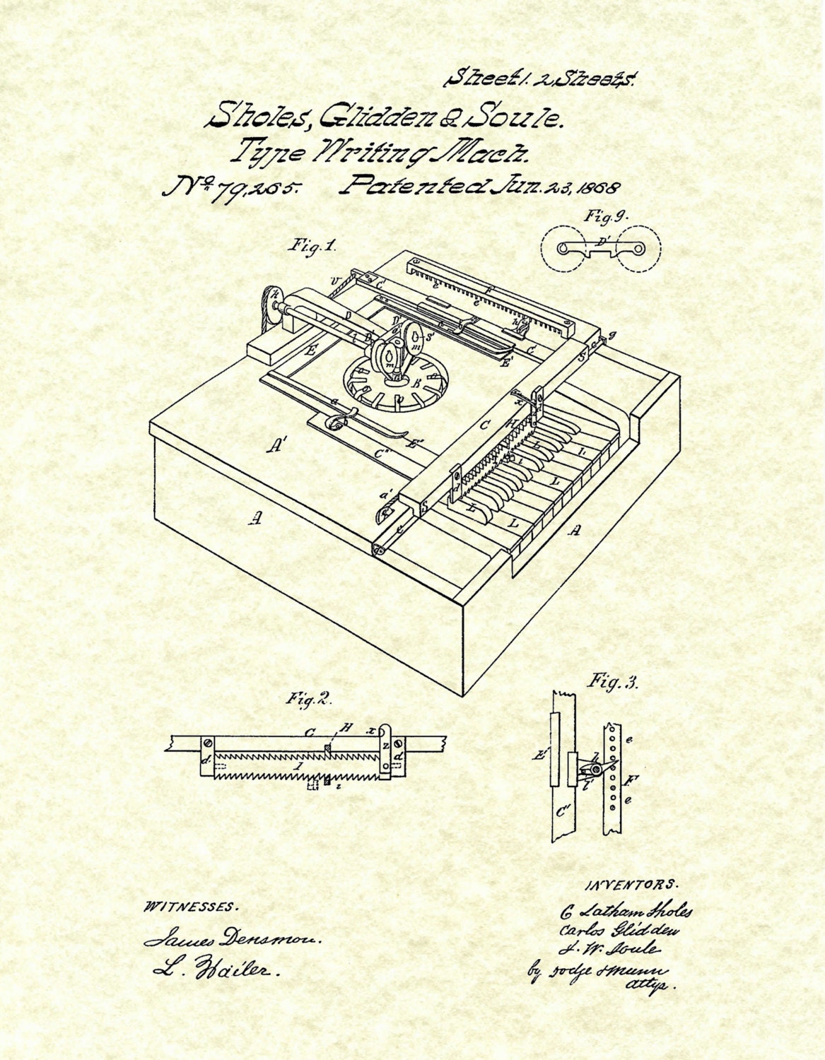 Image result for typewriter patent 1868