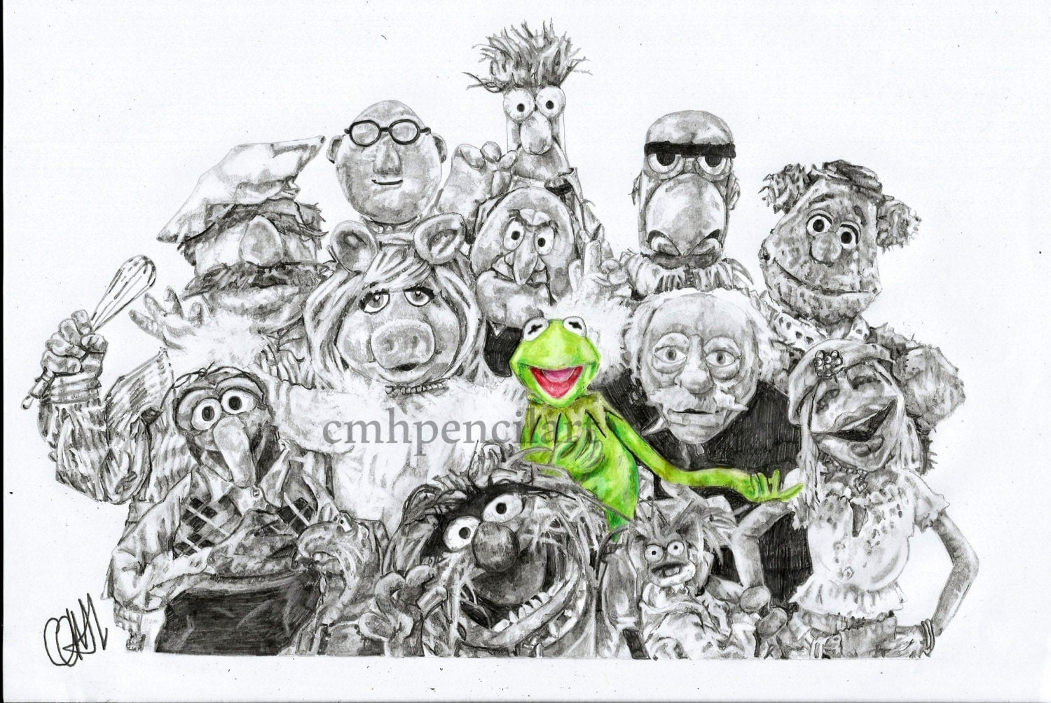 The Muppets A4 Pencil Drawing Print Kermit the by CMHPencilArt