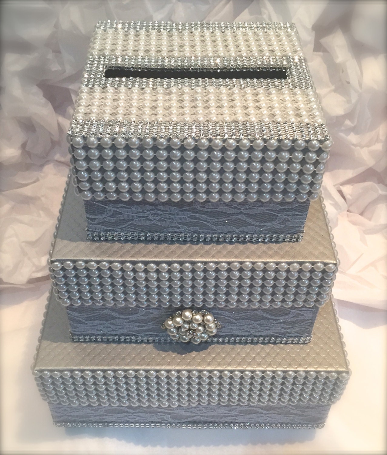 three tier wedding envelope box/wedding card box/silver