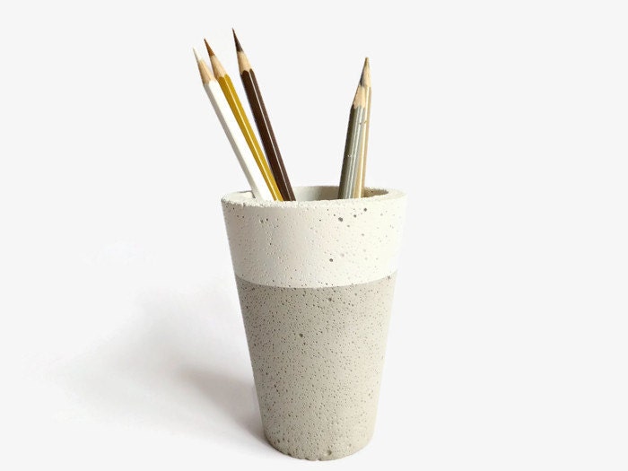 Pastel Concrete Pencil Holder Modern Cup Home Decor Minimalist