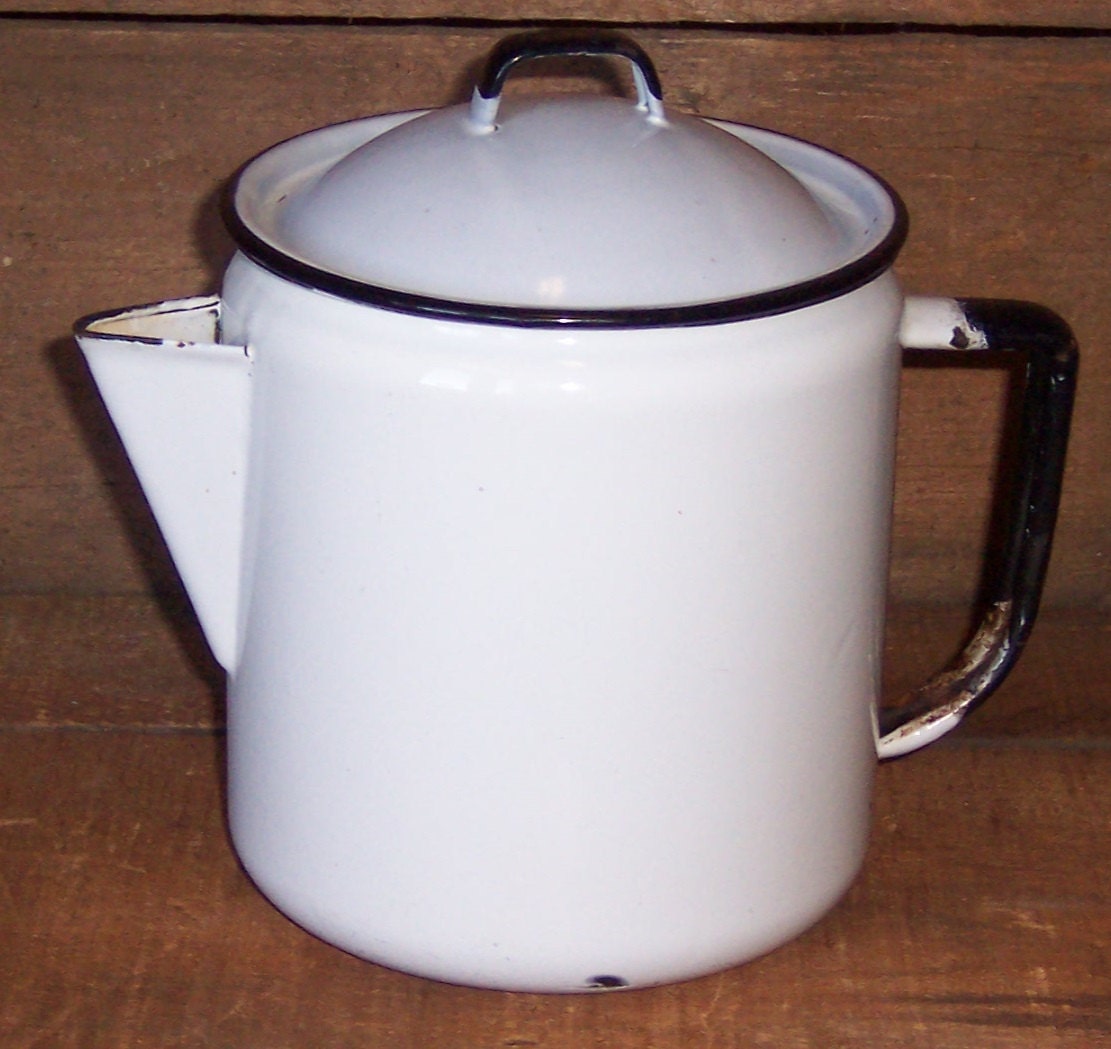 Enamel Coffee Pot Vintage Black and White Kitchen and Dining Serving Haute Juice