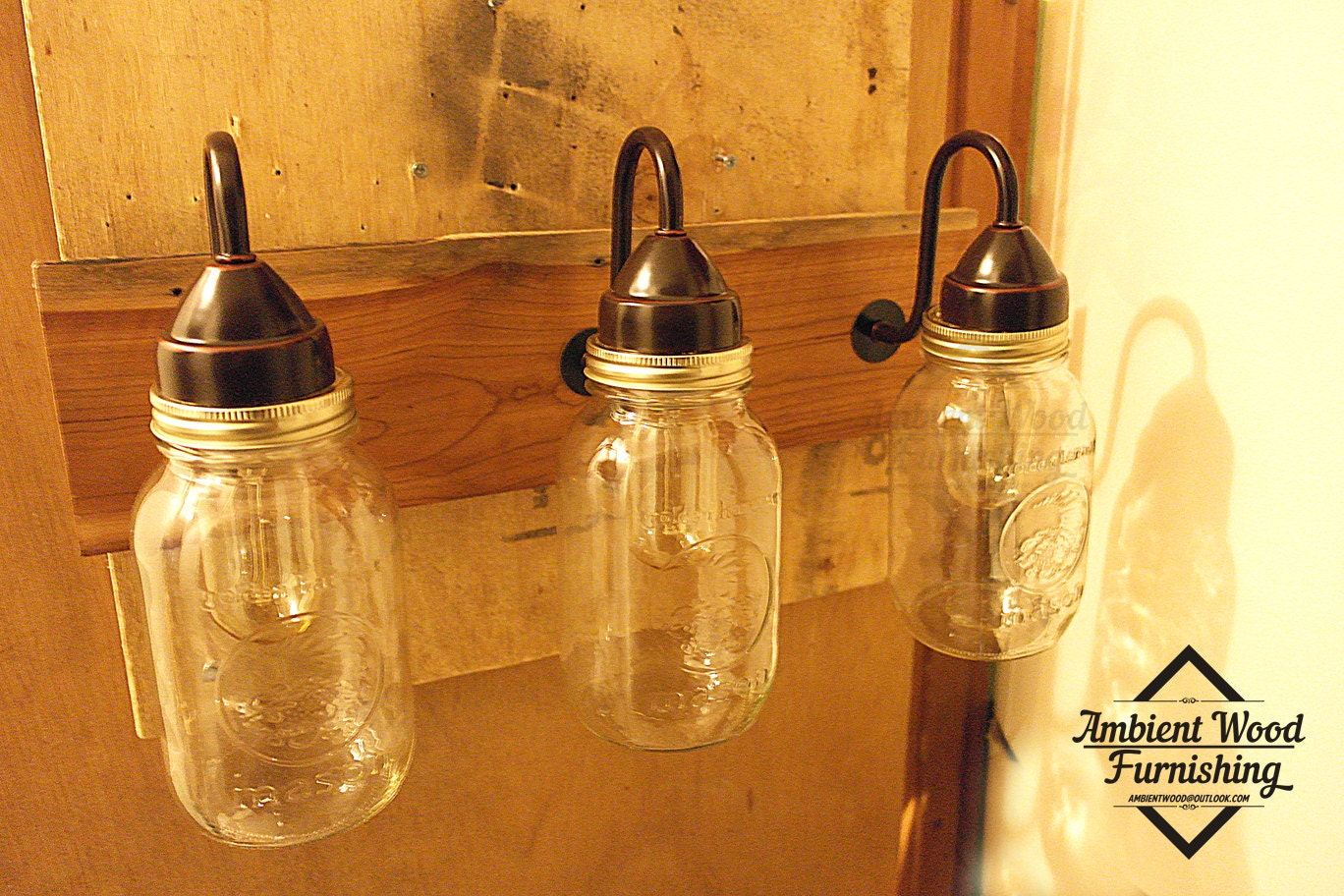 Bathroom Barn Wood Mason Jars Vanity Bar Light by AmbientWood