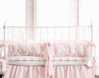 Cinderella Washed Cotton Ruffled Crib Bumpers in Baby Pink